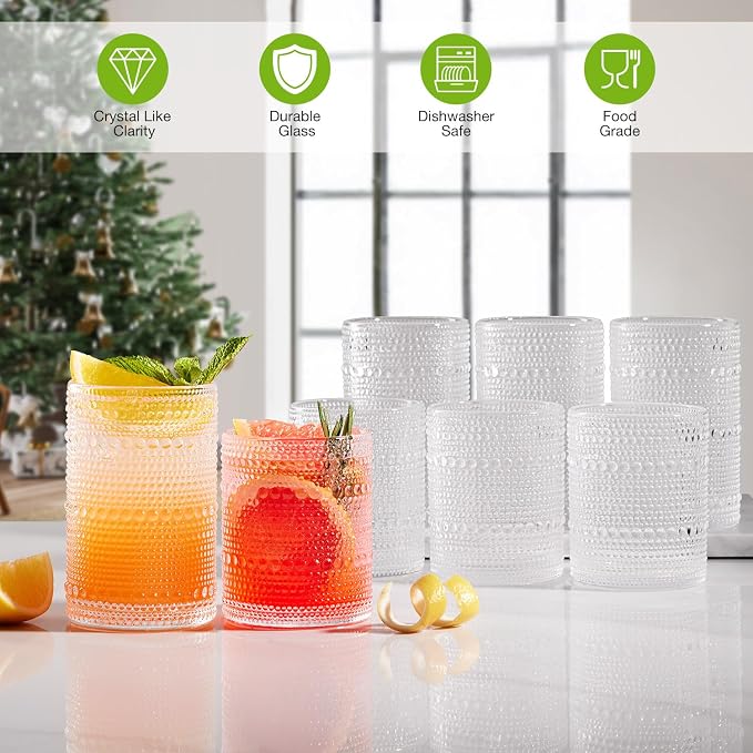 Drinking Water Glass Cups Set, Crystal Hobnail Glass set of 8, 15oz&12oz | - Image 7