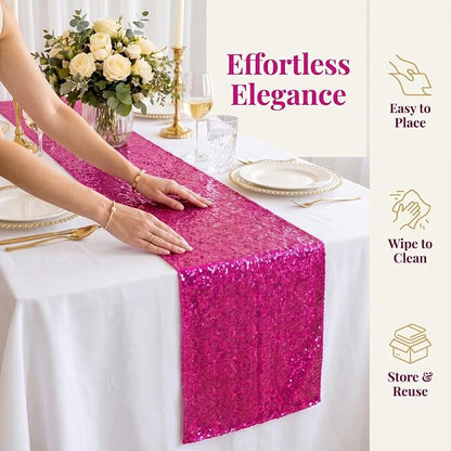 Hot Pink Sequin Table Runner 12x72 Inch Wedding, Birthday Party Centerpiece | - Image 5