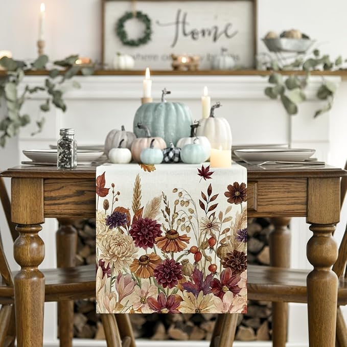 Artoid Mode 210 GSM Fall Table Runner 13x48 Inch Home Party Decor | Watercolor - Image 2