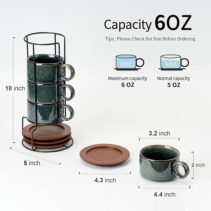 LUKA 6 Ounce Porcelain Stackable Espresso Cups - Image 3
