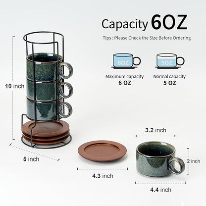 LUKA 6 Ounce Porcelain Stackable Espresso Cups - Image 3