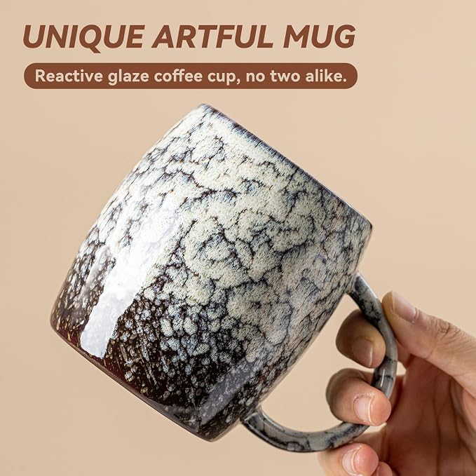 Ivory Nebula Ceramic Coffee Mug - 14 oz Unique Reactive Glaze Coffee Cup - Image 3