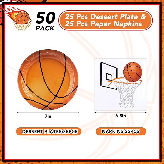 50 Pcs Basketball Plates and Napkins, Basketball Birthday Party Decorations | - Image 3