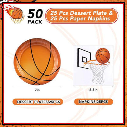 50 Pcs Basketball Plates and Napkins, Basketball Birthday Party Decorations | - Image 3
