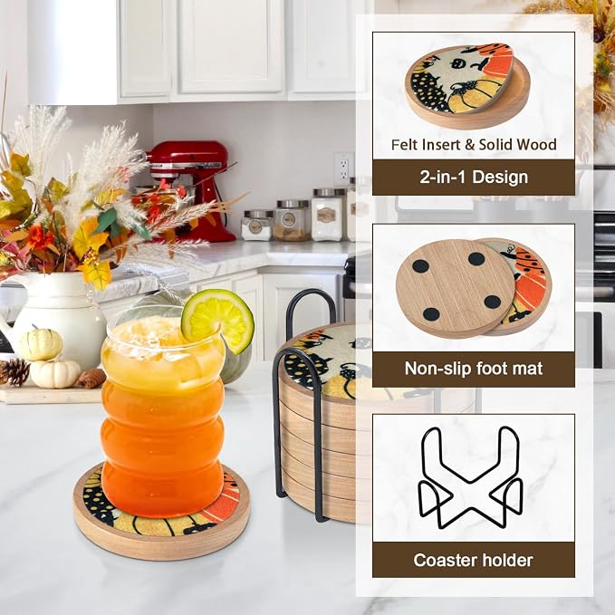 Fall Coaster Set of 6 Cewiru Halloween Coasters - Image 5
