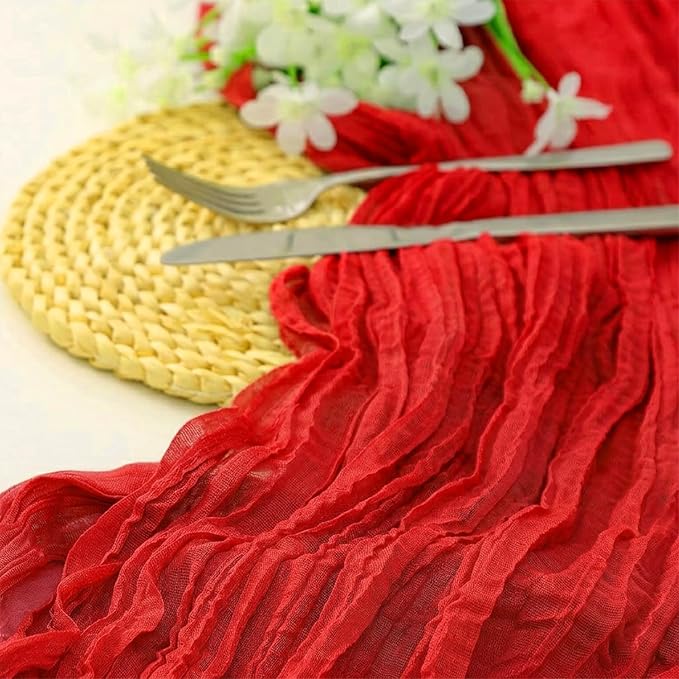 10 Pack Red Cheesecloth Table Runner 17 x 108 Inch | Boho Gauze Fabric - Image 2