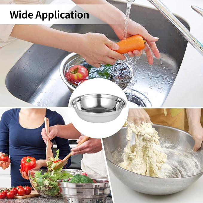 10pc Stainless Mixing Bowls, Large Mirror Finish Deep Kitchen Prep Basins | - Image 5