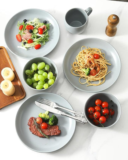 Dinner Plates Set of 4, 10 Inch Plates Set for Salad, Appetizer, Dessert, Stoneware Dinnerware Dishes for Kitchen Gift, Microwave & Dishwasher Safe, Pebble Gray