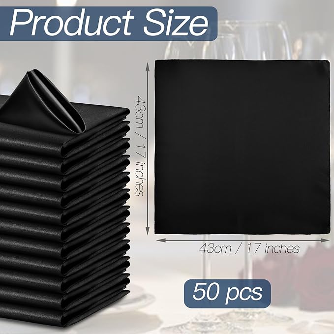 P Pothuiny 50 Pcs Black Satin Napkins 17 x 17 Inch, Satin Cloth Napkins | - Image 2