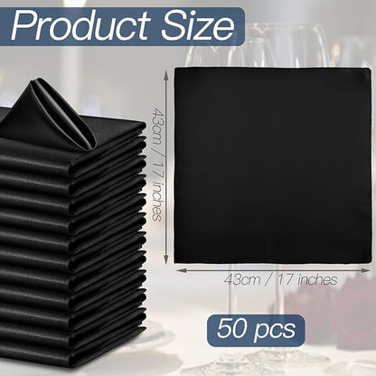 P Pothuiny 50 Pcs Black Satin Napkins 17 x 17 Inch, Satin Cloth Napkins | - Image 2
