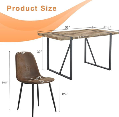 6 Chair Dining Table Set，Dinner Table Set for 6, 55'' Kitchen Table and PU Leather Chairs Set of 6, 7 Piece Dining Table Set for Kitchen Dining Room