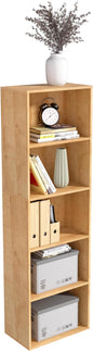 Wooden 5 Cube Storage Organizer, Oak 5 Tier Bookcase Bookshelf Freestanding Storage Display Organizer, Versatile Cubes Open Shelf and Cubby Unit for Living Room, Home Office, Dinning Room 15.7inch