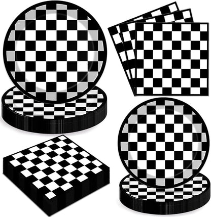 Oigco 60 PCS Race Car Birthday Party Decorations, Checkered Flag Plates and by Oigco
