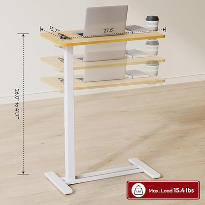 SANODESK Mobile Standing Desk with Hidden Wheels,Pneumatic Laptop Desk Rolling Computer Cart Movable Height Adjustable Small Sit Stand Desk for Home Office(27.6" W x 15.7" D,Maple)