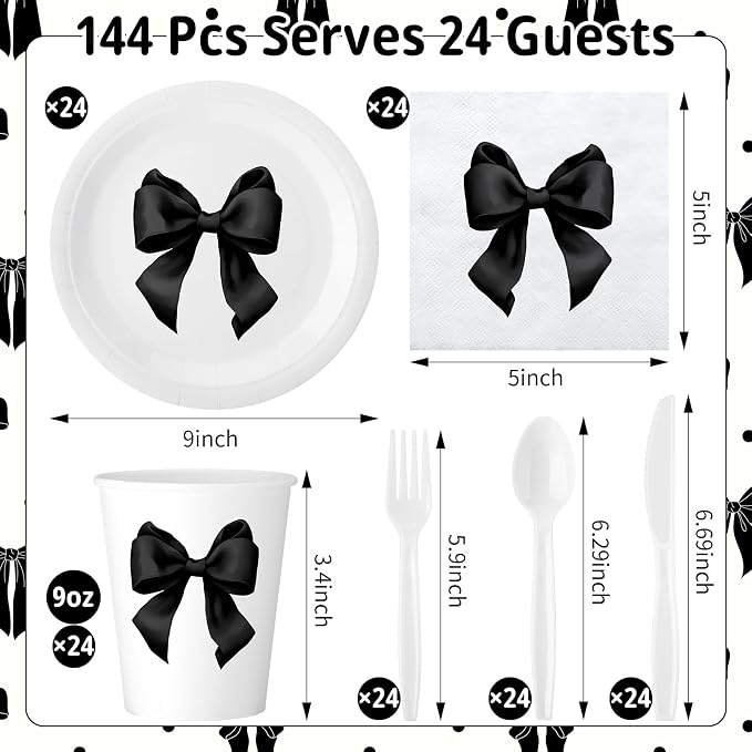 Sieral 144 Pcs Black Bow Party Supplies Coquette Cute Supplies Bachelorette - Image 2