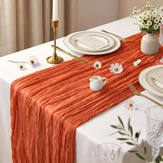 10 Pack Orange Cheesecloth Table Runner 17 x 108 Inch | Boho Gauze Fabric - Image 3