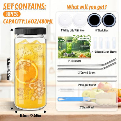 8 Pack 16oz Glass Juice Bottles - Image 2