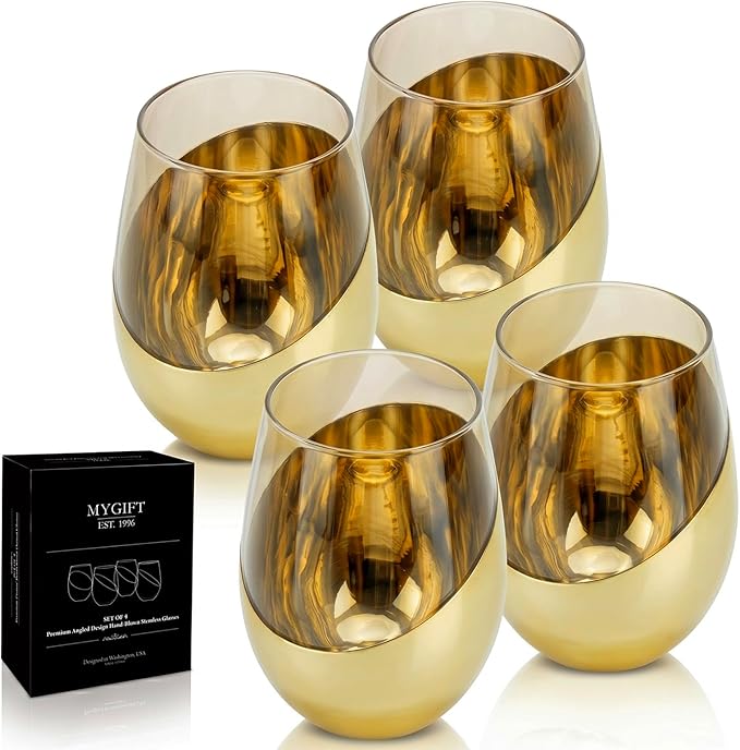 MyGift 18 oz Mid Century Smoked Brown Stemless Wine Glasses by MyGiftHome
