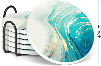 Coasters for Drinks, Kitchen Home Decor Housewarming Gift, Round 4 in - Image 2