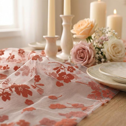 Artoid Mode Caramel Gauze Flocking Flowers Table Runner 10FT, Fall Sheer Dining - Image 7