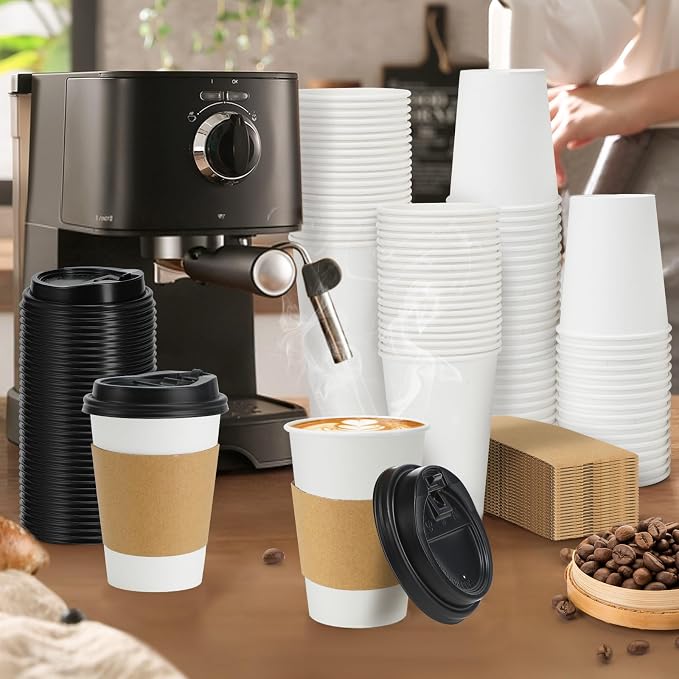 Lamosi 50 Pack 10 oz Disposable Coffee Cups - Image 2