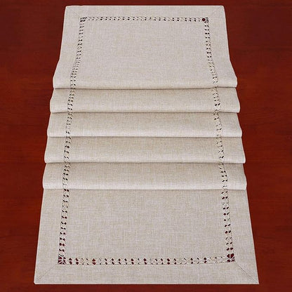 Grelucgo Handmade Hemstitched Polyester Rectangle Table Runners Dresser Scarves - Image 2