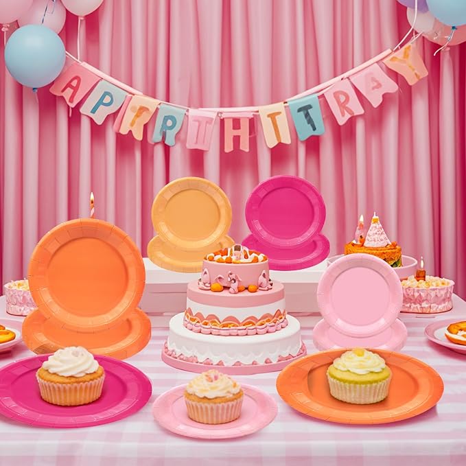 180pcs Pink and Orange Party Decorations, Serves 60 | Sunset Tropical Pink - Image 5