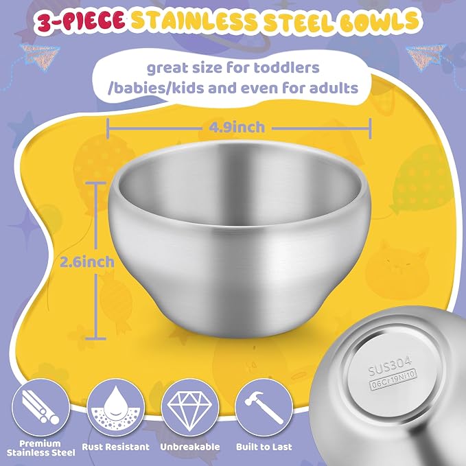 TeamFar Stainless Steel Bowls for Kids, 12oz Baby Toddler Bowls Set of 3 | - Image 2