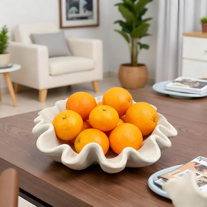 10" Large Handmade Decorative Bowl decor, Handicraft Scalloped Bowls for Modern Home Decor,Ruffle Decor,Key Bowl for Entry Table,Decorative Fruit Bowl for Kitchen Counter,Light Gray
