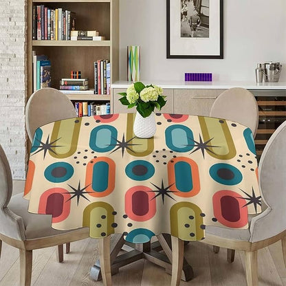 Mid Century Bohemian Round Tablecloth, Modern Medieval Geometric Abstract Print Tablecloth for Home Party Dining Room Kitchen Decor 70Inch(178cm)