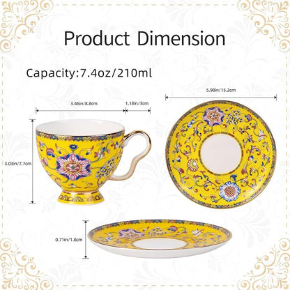 KAMMAK Tea Cup and Saucer, Ceramic Coffee Cups, 7.4 oz, Afternoon Tea and - Image 2