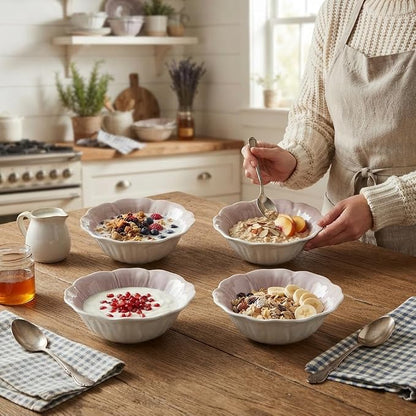 KOOV 24oz Deep Cereal Bowls Set of 4, Vintage Hand-Painted Porcelain Soup Bowls - Image 5