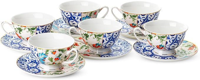 BTaT- Floral Tea Cups and Saucers, 8 oz, Fine Porcelain Teacup Set - Image 7