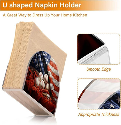Napkin Holder American Flag Baseball Crystal Clear Acrylic Napkin Holders Paper Napkin Holder Dining Table Dispenser for Kitchen Restaurant Home Decor Bar Accessories