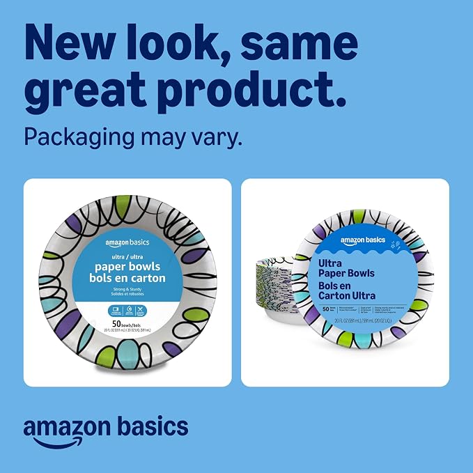 Amazon Basics Ultra Disposable Paper Bowls, 20 Oz, Microwave Safe, Soak Proof - Image 2