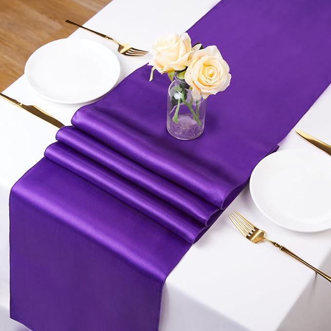 Purple Table Runners 16 Pack 12x108 inch Silk Satin Smooth Fabric | Satin Table - Image 2