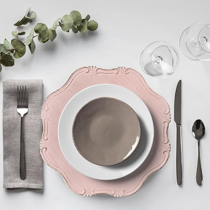 Pink Charger Plates Set of 6, Decorative Table Plastic Chargers for Dinner Plates, Party, Wedding, Thanksgiving, Christmas, 22P