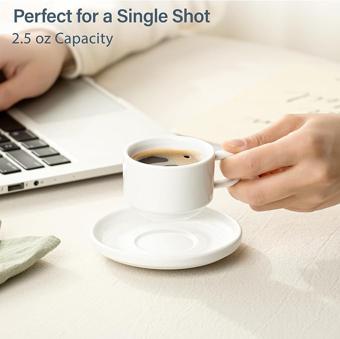 ONEMORE 2.5 Oz Espresso Cups Set of 4, Stackable Porcelain Coffee Cups - Image 5