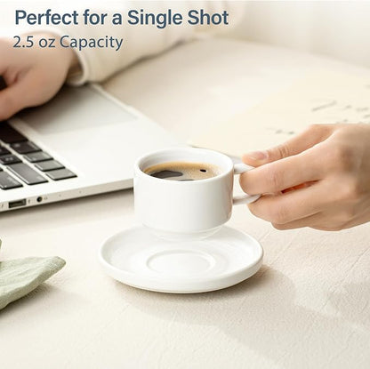 ONEMORE 2.5 Oz Espresso Cups Set of 4, Stackable Porcelain Coffee Cups - Image 5