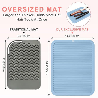 AMIJEAL Oversize Silicone Heat Resistant Mat for Hair Tools, Curling Iron Flat Iron Hair Straightener Holder Mat, Portable Hot Tools Cover Pad for Travel Vanity Salon(14.2" x 11.0")