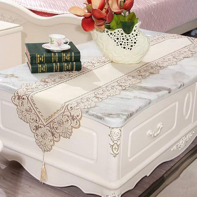 LeLehome 15 Inch X 86 Inch Classic Beige Table Runner, Vintage Brown Flower - Image 6