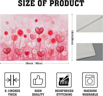 Giwawa Valentines Day Placemats Set of 4 12x18 Inch Red Love Hearts Flower Floral Decorative Place Mat Linen Heat Resistant Washable Table Mats for Kitchen Dining Holiday Wedding Anniversary