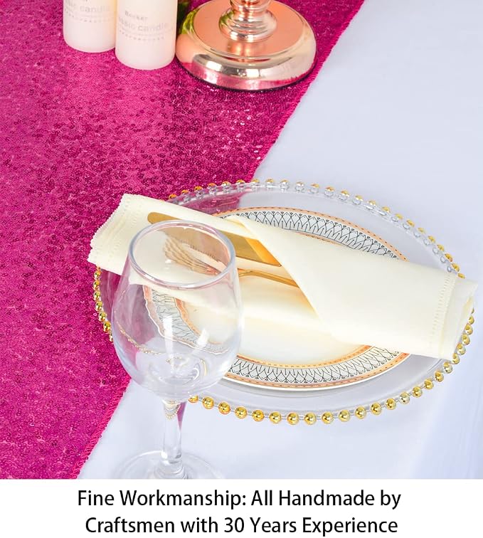 ShinyBeauty Sequin Table Runner Hot Pink 12x72 Inch Sparkly Metallic Runners - Image 4