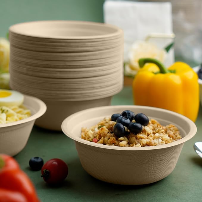 JINVOGREEN 200 Count 16 oz Paper Bowls, Disposable Compostable Bowls, Heavy - Image 4