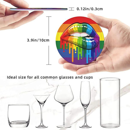 LGBT Pride Lips Drinking Coasters PU Leather Coaster - Image 3