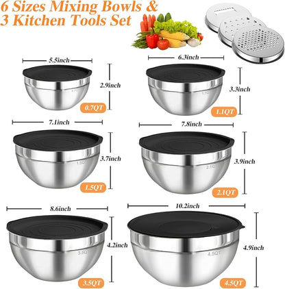 Mixing Bowls with Lids Set, Kitchen Food Storage Organizers Nesting Mixing Bowl - Image 4