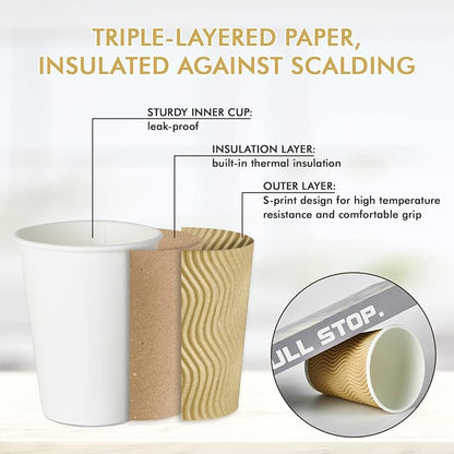 80 Count 12 oz Coffee Cups, Insulated Ripple Wall Paper Hot Cups, Leak-Proof - Image 5