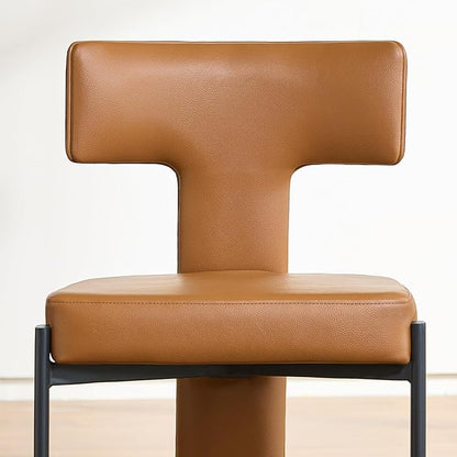 Brown Dining Chairs Set of 2,Faux Leather Dining Chairs with Soft Cushion,Comfortable Upholstered Armless Dining Room Chairs with Curved Plywood Back