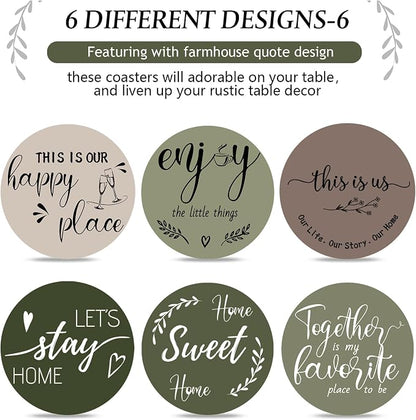 Queekay Coasters Set of 6 House Warming Gifts New Home Wooden Farmhouse Drink - Image 4