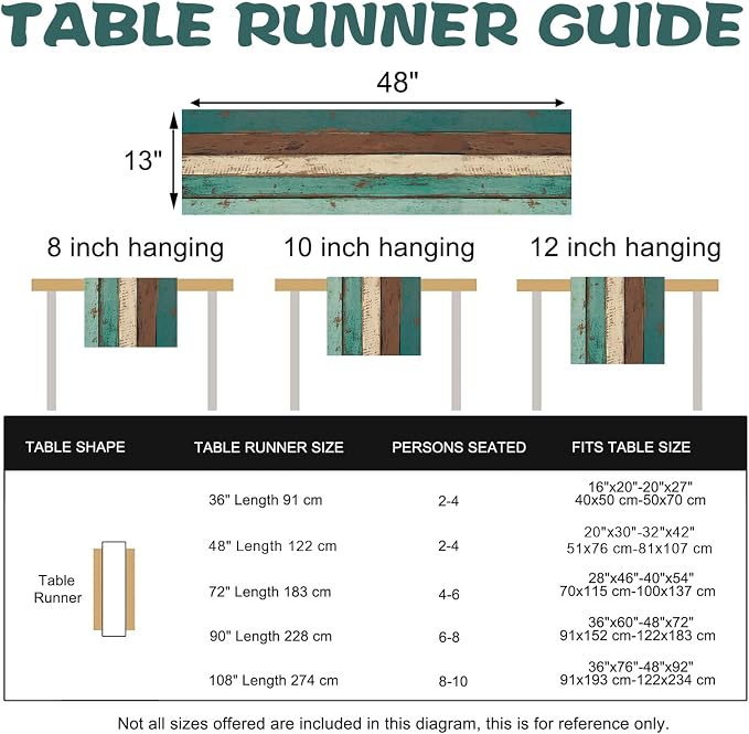 Vintage Farmhouse Wood Texture Dining Table Runner, Retro Rustic Teal | Brown - Image 3